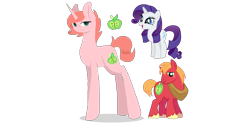 Size: 1370x691 | Tagged: safe, artist:magicuniclaws, character:big mcintosh, character:rarity, oc, parent:big macintosh, parent:rarity, parents:rarimac, species:pony, species:unicorn, ship:rarimac, female, male, mare, offspring, shipping, simple background, straight, transparent background