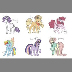 Size: 938x939 | Tagged: safe, artist:last-star-oc, character:applejack, character:fluttershy, character:pinkie pie, character:rainbow dash, character:rarity, character:twilight sparkle, species:earth pony, species:pegasus, species:pony, species:unicorn, g5 leak, leak, applejack (g5), clothing, colored wings, earth pony twilight, female, fluttershy (g5), folded wings, glasses, mane six, mane six (g5), mare, multicolored wings, pegasus pinkie pie, pinkie pie (g5), race swap, rainbow dash (g5), rainbow wings, rarity (g5), redesign, scarf, simple background, spread wings, twilight sparkle (g5), unicorn fluttershy, white background, wings