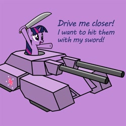 Size: 750x750 | Tagged: safe, artist:smockhobbes, character:twilight sparkle, species:pony, species:unicorn, artifact, command and conquer, crossover, drive me closer, female, mammoth tank, mare, solo, sword, tank (vehicle), warhammer (game), warhammer 40k, weapon