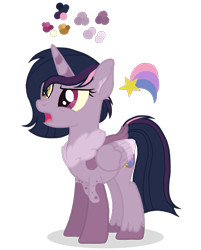 Size: 627x778 | Tagged: safe, artist:basecbitch, artist:magicuniclaws, base used, oc, oc:shooting star, parent:discord, parent:twilight sparkle, parents:discolight, species:alicorn, species:pony, cutie mark, ear fluff, female, heterochromia, hybrid, interspecies offspring, mare, offspring, simple background, solo, transparent background, unshorn fetlocks