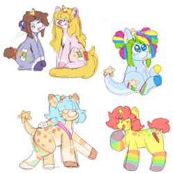 Size: 2000x2000 | Tagged: safe, artist:rigbythememe, oc, oc only, oc:kiddo (rigbythememe), oc:olivia (rigbythememe), oc:plushie (rigbythememe), oc:tengo (rigbythememe), oc:una (rigbythememe), species:earth pony, species:pony, species:unicorn, colored sketch, colorful, cute, female, simple background, sketch, sketch dump, tongue out, transparent background