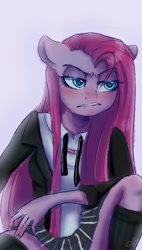 Size: 1280x2261 | Tagged: safe, artist:wimsie, character:pinkamena diane pie, character:pinkie pie, species:anthro, clothing, delinquent, female, schoolgirl, solo