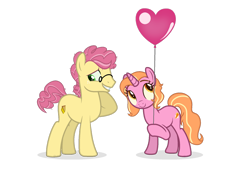 Size: 1280x895 | Tagged: safe, artist:echabi, base used, character:li'l cheese, character:luster dawn, species:earth pony, species:pony, species:unicorn, episode:the last problem, g4, my little pony: friendship is magic, balloon, female, lustercheese, male, older, older li'l cheese, older luster dawn, simple background, straight, transparent background