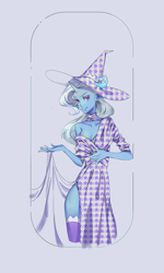 Size: 2374x3947 | Tagged: safe, alternate version, artist:animesoul, character:trixie, species:anthro, clothing, female, hat, looking at you, solo, tarot card, the magician, trixie's hat