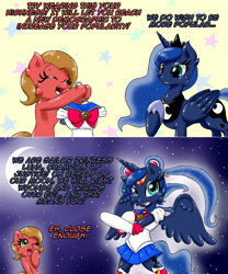 Size: 1280x1538 | Tagged: safe, artist:harthric, character:princess luna, oc, oc:pun, species:earth pony, species:pony, female, mare, sailor moon