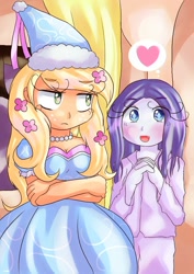 Size: 724x1023 | Tagged: safe, artist:araiiara123, character:applejack, character:rarity, episode:look before you sleep, g4, my little pony: friendship is magic, my little pony:equestria girls, equestria girls interpretation, froufrou glittery lacy outfit, scene interpretation, wet