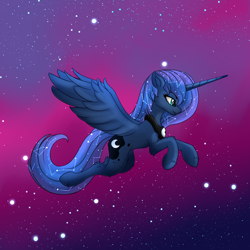 Size: 3000x3000 | Tagged: safe, artist:orangejuicerus, character:princess luna, species:alicorn, species:pony, female, flying, solo, stars, wings