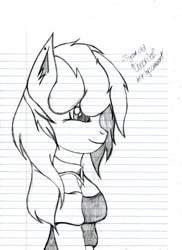 Size: 930x1280 | Tagged: safe, artist:crescentpony, character:cheerilee, species:anthro, species:earth pony, species:pony, clothing, female, lineart, lined paper, smiling, solo, text, traditional art