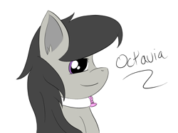 Size: 1400x1050 | Tagged: safe, alternate version, artist:crescentpony, character:octavia melody, species:earth pony, species:pony, bow tie, bust, choker, colored, female, mare, smiling, solo, text