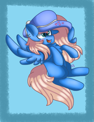 Size: 601x774 | Tagged: safe, artist:tater, oc, oc only, oc:scootalight heart, species:pegasus, species:pony, chest fluff, clothing, ear piercing, earring, hat, jewelry, pegasus oc, piercing, solo, wings