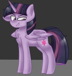 Size: 754x792 | Tagged: safe, artist:tater, character:mean twilight sparkle, character:twilight sparkle, species:alicorn, species:pony, episode:the mean 6, g4, my little pony: friendship is magic, chest fluff, clone, evil grin, female, grin, mare, smiling, solo