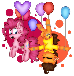 Size: 723x747 | Tagged: safe, artist:tater, character:cheese sandwich, character:pinkie pie, species:earth pony, species:pony, balloon, cheek fluff, duo, floating, simple background, then watch her balloons lift her up to the sky, transparent background, upside down