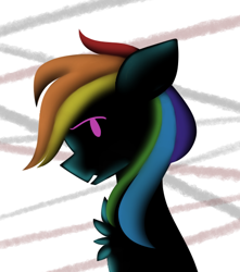 Size: 462x522 | Tagged: safe, artist:tater, character:rainbow dash, species:pegasus, species:pony, abstract background, bust, chest fluff, female, profile, silhouette, solo