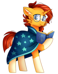 Size: 578x745 | Tagged: safe, artist:tater, character:sunburst, species:pony, species:unicorn, book, cheek fluff, clothing, floppy ears, glasses, hoof hold, male, robe, simple background, solo, sunburst's robe, transparent background