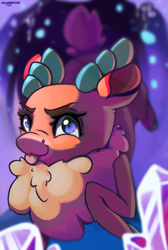 Size: 1625x2411 | Tagged: safe, artist:nookprint, community related, character:velvet reindeer, species:deer, species:reindeer, them's fightin' herds, female, looking at you, solo, tongue out