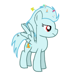 Size: 768x768 | Tagged: safe, artist:crystal wishes, oc, oc only, oc:windy breeze, species:pegasus, species:pony, feather, female, flower, implied spitfire, mare, messy mane, paper clip, pegasus oc, scowl, shards, simple background, solo, transparent background, twig, wings