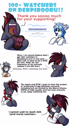 Size: 2480x4508 | Tagged: safe, artist:movieskywalker, derpibooru original, oc, oc only, oc:shamal, oc:skywalk shadow, oc:venir winter, species:earth pony, species:pony, species:unicorn, chocolate, clothing, cyborg, cyborg pony, earth pony oc, female, food, goggles, horn, male, open mouth, simple background, smiley face, smiling, smiling at you, unicorn oc, uniform, wearing human clothes, white background