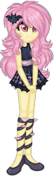 Size: 621x2012 | Tagged: safe, artist:fantarianna, character:flutterbat, character:fluttershy, species:bat pony, my little pony:equestria girls, bat ponified, clothing, dress, fangs, female, hair ornament, race swap, simple background, solo, transparent background, vampire, vampireshy