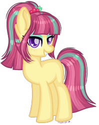 Size: 792x1002 | Tagged: safe, artist:fantarianna, character:sour sweet, species:earth pony, species:pony, my little pony:equestria girls, equestria girls ponified, female, freckles, grin, hair ornament, looking at you, mare, ponified, ponytail, simple background, smiling, solo, transparent background