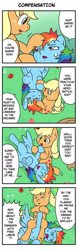Size: 714x2274 | Tagged: safe, artist:wakyaot34, character:applejack, character:rainbow dash, species:earth pony, species:pegasus, species:pony, ship:appledash, comic, female, injured, japanese, lesbian, shipping, this ended in pain, translation, waking up