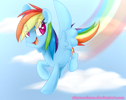 Size: 3000x2385 | Tagged: safe, artist:alexa1alexa, character:rainbow dash, species:pegasus, species:pony, backwards cutie mark, cloud, cute, dashabetes, eye clipping through hair, female, flying, heart eyes, high res, mare, open mouth, rainbow trail, sky, solo, spread wings, wingding eyes, wings