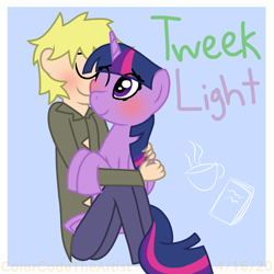 Size: 1536x1536 | Tagged: safe, artist:colorcodetheartist, character:twilight sparkle, character:twilight sparkle (alicorn), species:alicorn, species:human, species:pony, age difference, blushing, crossover, crossover shipping, cuddling, female, interspecies, male, shipping, south park, straight, tweek tweak, tweeklight