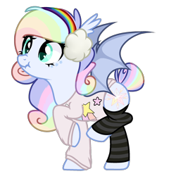Size: 2000x2000 | Tagged: safe, artist:alfury, base used, oc, oc only, species:bat pony, species:pony, bat pony oc, bat wings, clothing, earmuffs, female, mare, scrunchy face, shirt, simple background, socks, solo, striped socks, transparent background, wings