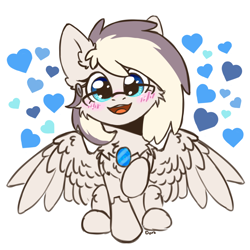 Size: 1900x1900 | Tagged: safe, artist:dark lightning, oc, oc only, oc:riley, species:pegasus, species:pony, blushing, chest fluff, chibi, cute, glasses, happy, heart, love, ocbetes, open mouth, simple background, sitting, smiley face, smiling, solo, white background