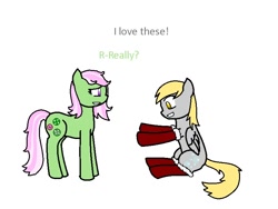 Size: 800x600 | Tagged: safe, artist:hayley566, character:derpy hooves, character:minty, g3, clothing, dialogue, g3 to g4, generation leap, hearth's warming, socks, that pony sure does love socks