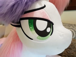 Size: 2048x1536 | Tagged: safe, artist:ponimalion, character:sweetie belle, species:pony, species:unicorn, bed, female, irl, life size, mare, older, older sweetie belle, photo, plushie, prone