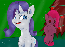 Size: 4921x3600 | Tagged: safe, artist:guatergau5, character:pinkamena diane pie, character:pinkie pie, character:rarity, species:pony, species:unicorn, christmas, christmas tree, doll, female, holiday, toy, tree