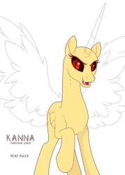 Size: 1140x1592 | Tagged: safe, artist:teepew, oc, oc only, species:alicorn, species:pony, alicorn oc, bald, base, eyelashes, fangs, horn, open mouth, raised hoof, simple background, solo, tall alicorn, transparent background, wings
