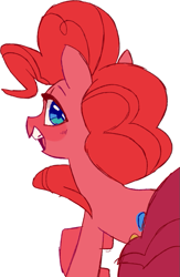 Size: 529x810 | Tagged: safe, artist:shacklefunk, character:pinkie pie, species:earth pony, species:pony, colored pupils, cute, diapinkes, female, looking at you, looking back, looking back at you, mare, open mouth, simple background, solo, white background