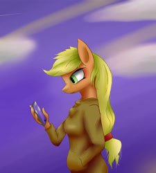 Size: 3826x4252 | Tagged: safe, artist:guatergau5, character:applejack, species:anthro, species:earth pony, species:pony, breasts, cellphone, hand in pocket, phone