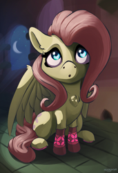 Size: 1619x2368 | Tagged: safe, artist:nookprint, character:fluttershy, species:pegasus, species:pony, chest fluff, clothing, cute, female, shyabetes, socks, solo