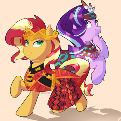 Size: 1400x1400 | Tagged: safe, artist:mewy101, character:starlight glimmer, character:sunset shimmer, species:pony, species:unicorn, clothing, duo, female, indonesia, mare