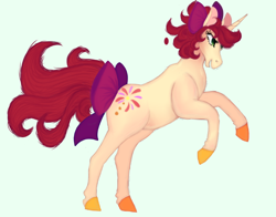 Size: 704x551 | Tagged: source needed, safe, artist:shirofluff, oc, oc only, oc:fire flower, species:pony, species:unicorn, bow, digital, female, fire flower, foe, hair bow, mare, painting, rearing, simple background, solo, tail bow, wip, yellow