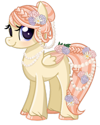 Size: 800x1000 | Tagged: safe, artist:xbeautifuldreamerx, oc, oc only, oc:pearl birthstone, species:pegasus, species:pony, female, flower, flower in hair, flower in tail, jewelry, mare, necklace, pearl necklace, simple background, solo, transparent background, unshorn fetlocks