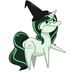 Size: 900x950 | Tagged: safe, artist:xbeautifuldreamerx, oc, oc:ivy, species:pony, species:unicorn, chibi, clothing, female, glasses, hat, mare, simple background, solo, transparent background, witch hat
