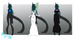 Size: 2048x1118 | Tagged: safe, artist:tea-redrex, oc, oc only, species:anthro, species:unguligrade anthro, changeling queen, changeling queen oc, clothing, colored, dress, female, nudity