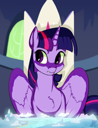Size: 2300x3000 | Tagged: safe, artist:silverhopexiii, character:twilight sparkle, character:twilight sparkle (alicorn), species:alicorn, species:pony, bust, chest fluff, cutie map, female, friendship throne, high res, mare, sitting, solo, twilight's castle