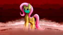 Size: 1920x1080 | Tagged: safe, artist:darbedarmoc, character:fluttershy, species:pegasus, species:pony, fallout equestria, chest, female, fog, medic, mountain, smoke, solo, wasteland