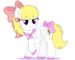 Size: 2600x2096 | Tagged: safe, artist:alfury, oc, oc only, oc:sweetie heartcloud, species:pegasus, species:pony, angry, blonde, blonde hair, bow, clothing, cutie mark, disgusted, hair bow, ribbon, scarf, simple background, solo, tail bow, transparent background, white outline