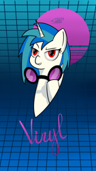 Size: 1080x1920 | Tagged: safe, artist:shooting star, character:dj pon-3, character:vinyl scratch, species:pony, species:unicorn, female, glasses, redraw, solo, vaporwave