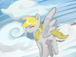 Size: 2000x1500 | Tagged: safe, artist:lightningchaserarts, character:derpy hooves, species:pegasus, species:pony, 30 minute art challenge, cloud, ditzy doo, female, flight, mare