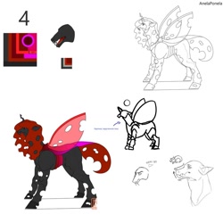 Size: 1024x1024 | Tagged: safe, artist:anelaponela, oc, species:changeling, changeling queen, changeling queen oc, female, red changeling, redesign, reference sheet