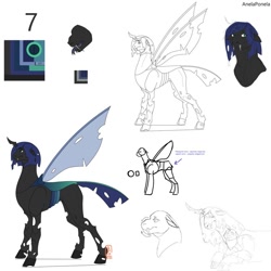 Size: 1024x1024 | Tagged: safe, artist:anelaponela, oc, species:changeling, blue changeling, changeling queen, changeling queen oc, female, redesign, reference sheet