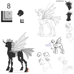 Size: 1024x1024 | Tagged: safe, artist:anelaponela, oc, species:changeling, changeling queen, changeling queen oc, female, redesign, reference sheet, white changeling