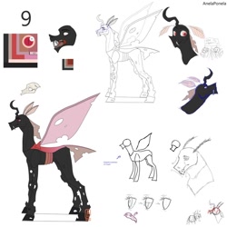 Size: 1024x1024 | Tagged: safe, artist:anelaponela, oc, species:changeling, changeling queen, changeling queen oc, female, pink changeling, redesign, reference sheet