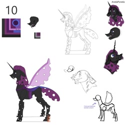 Size: 1024x1024 | Tagged: safe, artist:anelaponela, oc, species:changeling, changeling queen, changeling queen oc, female, purple changeling, redesign, reference sheet